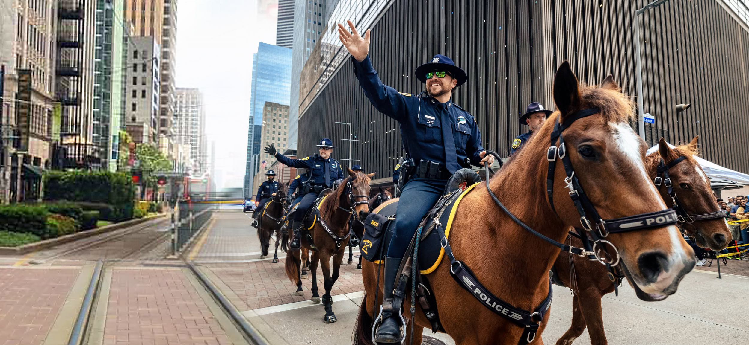 Mounted Police officers on horses
